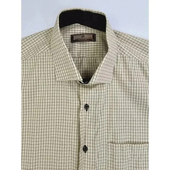 Roberto Cavalli Size XL Mens Classic Beige Brown Check Short Sleeve Pocket Shirt - Picture 9 of 9